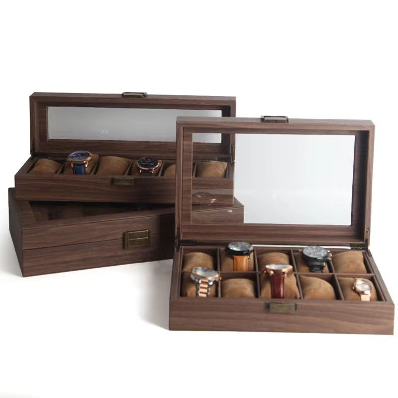 Leather Watch Box with Glass Top and Soft Pillows