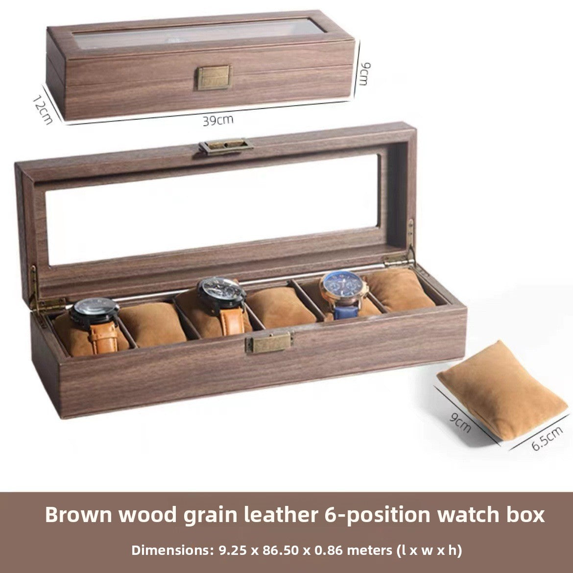 Leather Watch Box with Glass Top and Soft Pillows