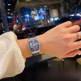 Barrel-Shaped Quartz Women's Watch with Diamond Accents