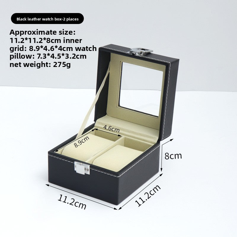 Leather Watch Box with Glass Top and Soft Pillows