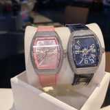 Barrel-Shaped Quartz Women's Watch with Diamond Accents