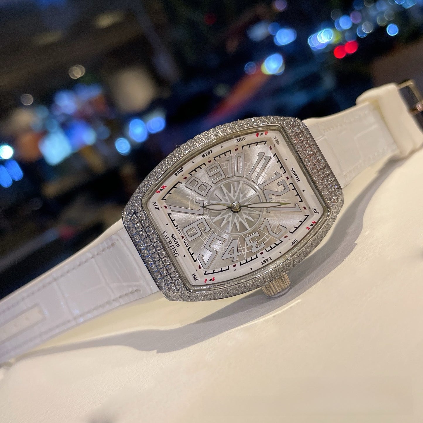 Barrel-Shaped Quartz Women's Watch with Diamond Accents