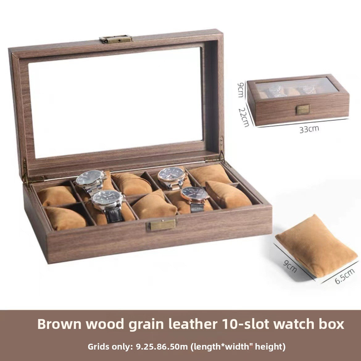 Leather Watch Box with Glass Top and Soft Pillows