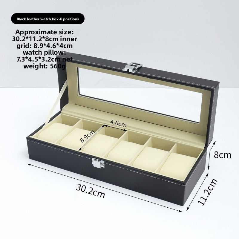 Leather Watch Box with Glass Top and Soft Pillows