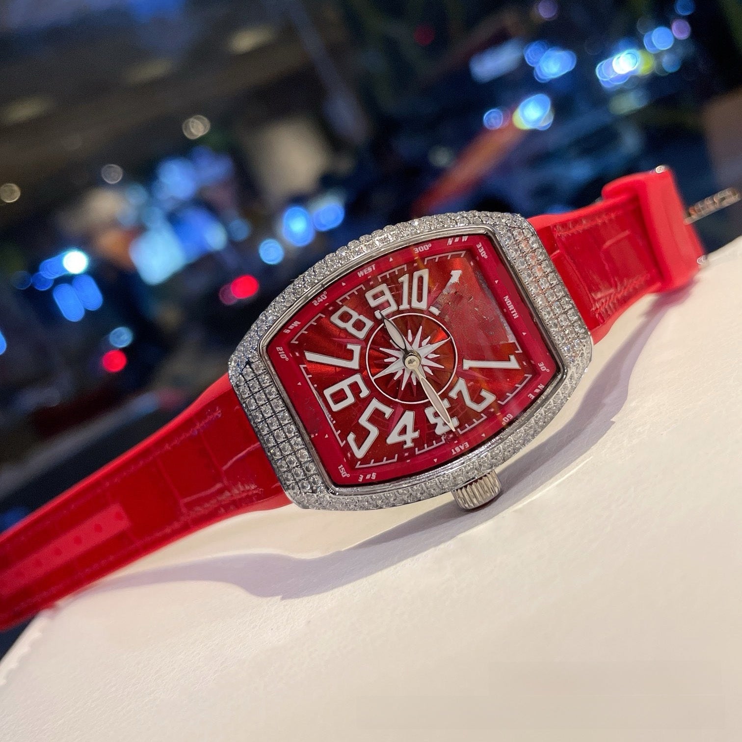 Barrel-Shaped Quartz Women's Watch with Diamond Accents