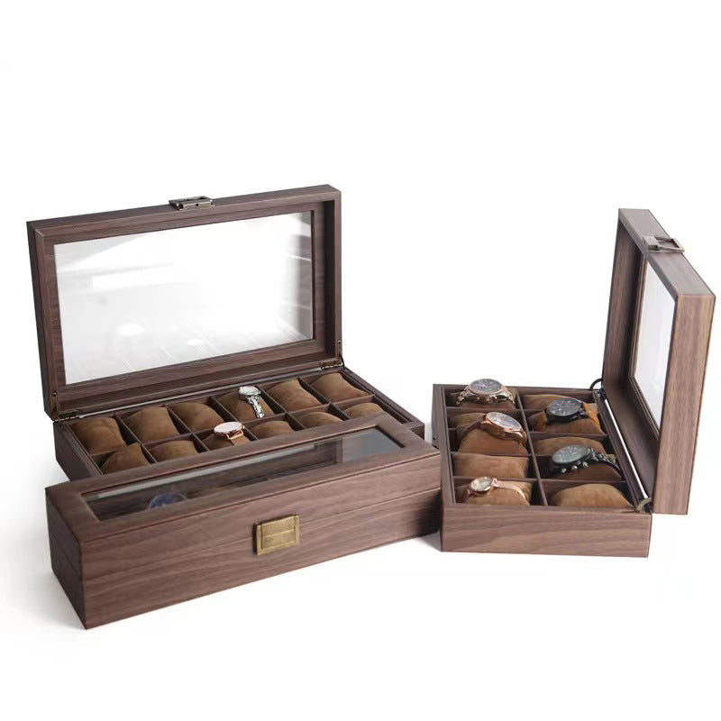 Leather Watch Box with Glass Top and Soft Pillows