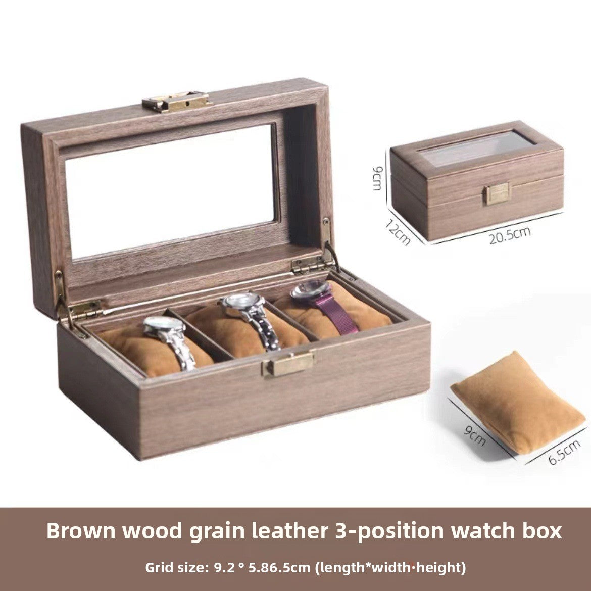 Leather Watch Box with Glass Top and Soft Pillows