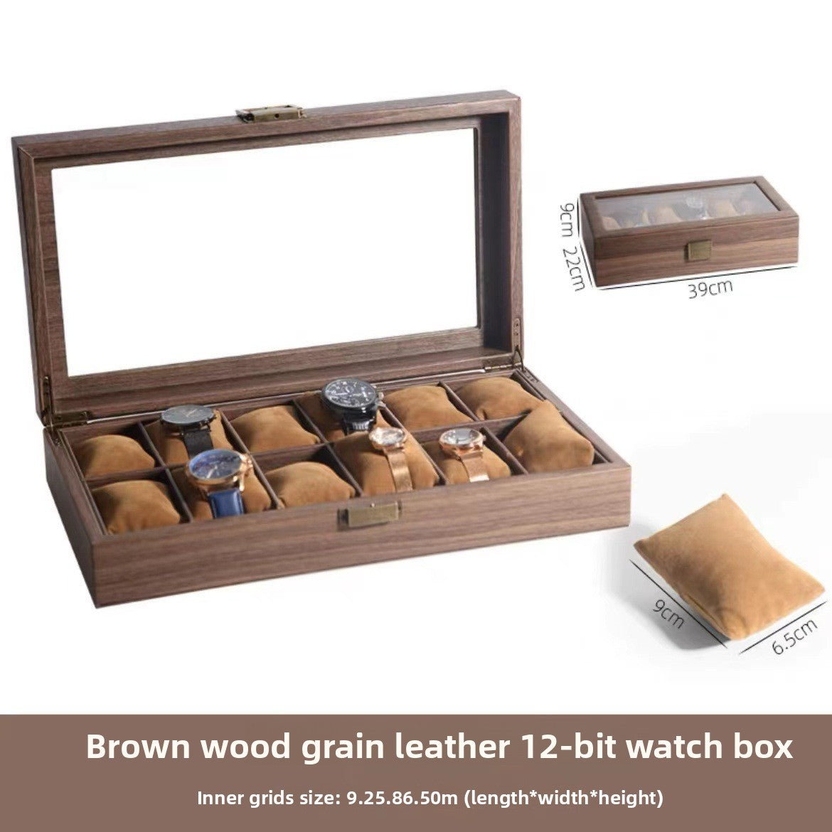 Leather Watch Box with Glass Top and Soft Pillows