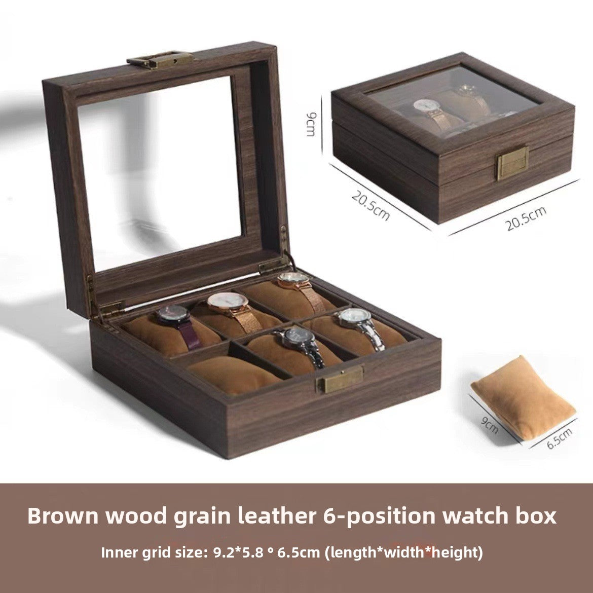 Leather Watch Box with Glass Top and Soft Pillows
