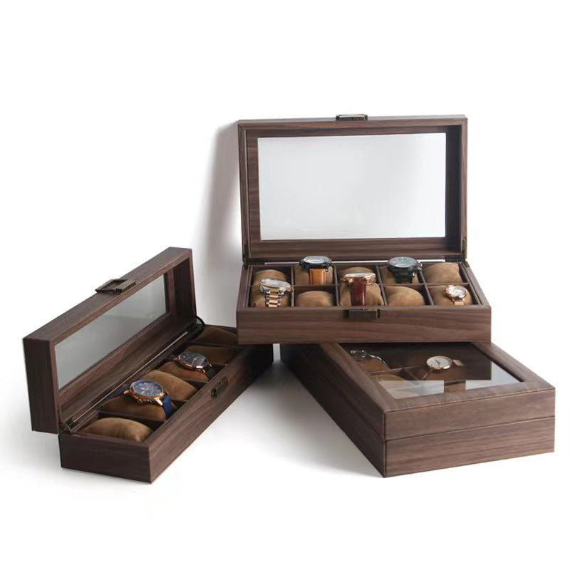 Leather Watch Box with Glass Top and Soft Pillows